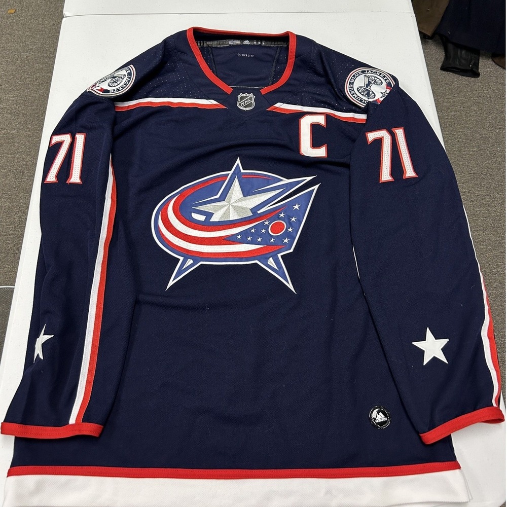 Adidas Hockey Jersey Mens 56 Blue Columbus Blue Jackets Foligno 71 Captain C